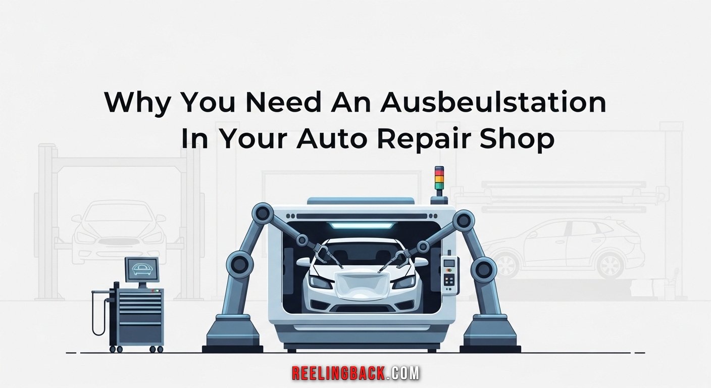 Professional ausbeulstation (dent repair station) in a body shop with spot welder, pulling tools, slide hammers, and organized drawers for efficient car dent repair.